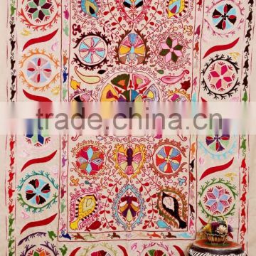 Colourful Suzani Embriodery Dupion Silk Bedspreads Handmade Suzani Modern Flower Tapestry