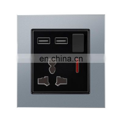 Type 86 Universal 3 pin Wall Socket With Switch 16A Aluminum Alloy Panel With USB Sockets And Switches Electrical With LED Light
