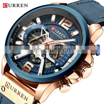 CURREN 8329 Top Brand Watches Male Clock Sport Military Leather Strap Chronograph  watches men