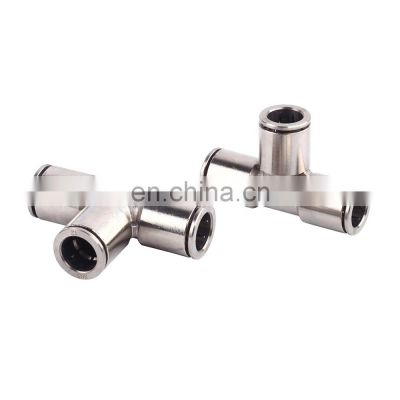 SNS JPE Series push to connect nickel-plated brass T type 3 way air hose PU tube pneumatic connector equal union tee fitting