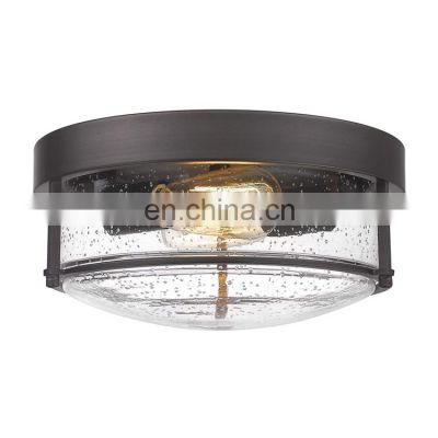 Flush Mount Lighting Fixture, 12inch 2-Light Metal Ceiling Light Fixtures, Oil Rubbed Bronze Finish with Seeded Glass