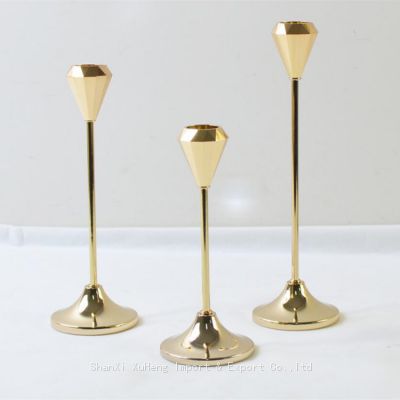 Creative Shiny Gold Candle Holders Set of 3 Pieces Diamond Shape Design Candlestick for Wedding Table Centerpieces Decorative