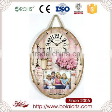 Oval deck design roses and picture frames mdf wooden clock wholesale
