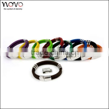 Factory wholesale hot Fashion 316l stainless steel double braided leather bracelet