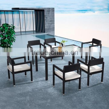 Strong aluminum outdoor banquet dining table and rattan dining chair with cushion set