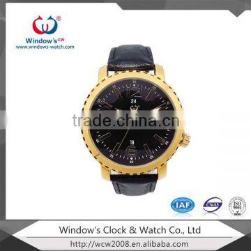 fashion black dial leather strap gold case sport watch