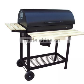 Drum barrel side-table trolley charcoal barbecue grill with GS