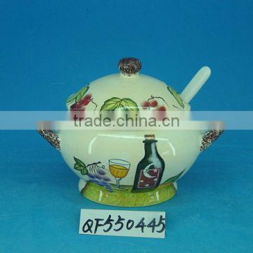 wholesale 2 handle ceramic coffee jar with spoon