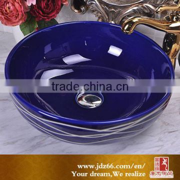 Shining blue glaze ceramic bathroom sink of Italian style