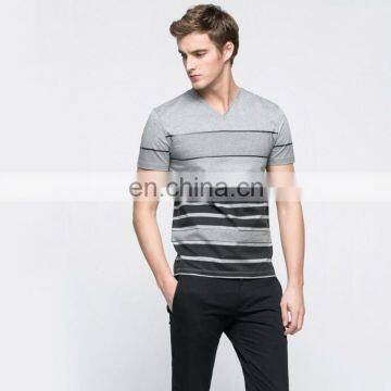2017 v neck short sleeve 95% cotton 5% polyester slim fit new model gray stripe t shirt men