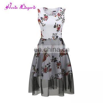 Private Label floral printing cotton summer designs ladies evening dress guangzhou