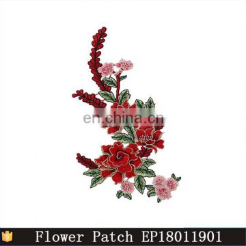 Custom Red Rose Floral Embroidery Applique Patches For Dress