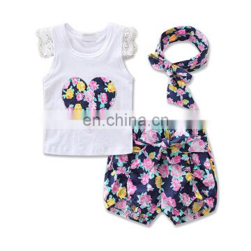 Fashion Girl Whale Printing Summer Cotton T Shirt And Short Pants 2pcs Kids Girl Set