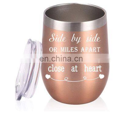 Wholesale Custom Stainless Steel Stemless Glitter 12oz Wine Tumblers with Lid and Straw Vacuum Insulated 12 oz Glass Wine Cups
