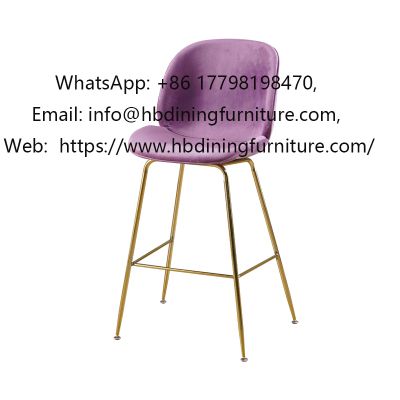 Tall velvet bar chair with gold-plated legs