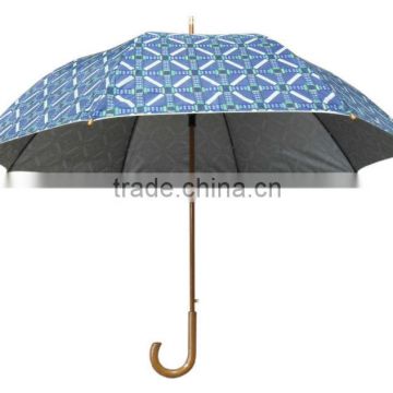silver coated polyester print wood umbrella