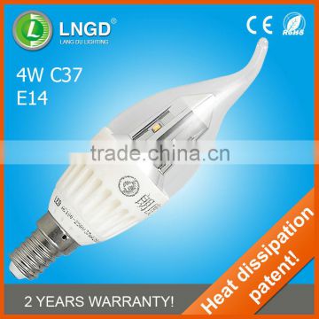 long lifespan e14 4w led ceramic candle bulb light c37