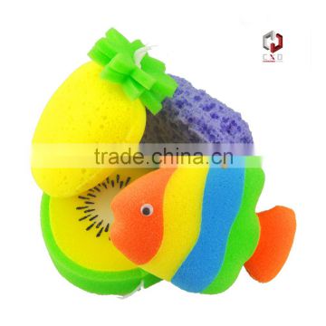 Children"s colored bath sponge with various shape