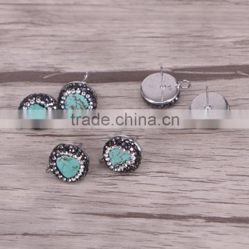 Natural Green Turquoise Stud Earrings Jewelry Gemstone Stud Druzy Earring