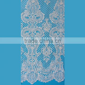 2017 african beaded tulle textile lace fabric for indian bridal dress