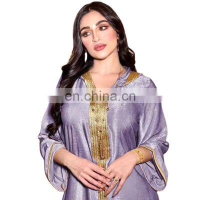 Middle East Dubai Champagne Hooded Lace Suede Robe Muslim Robe Female Abaya Ramadan
