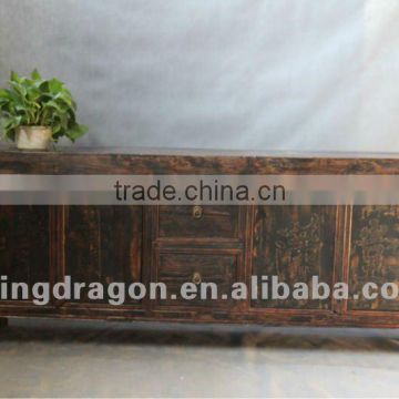 Chinese antique furniture pine wood dark wood color Shanxi four door two drawer TV cabinet