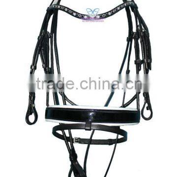 Snaffle Bridle Wave Stone Browband & Swidish Wider Padded Patent Noseband with Rolled Reins (GNG)
