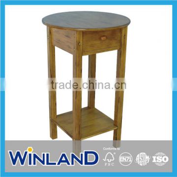 Wooden Classic Small Round Table With Drawer