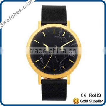 customized marble stone dial watch stainless steel watch quartz watch waterproof genuine leather band OEM ODM marble dial watch