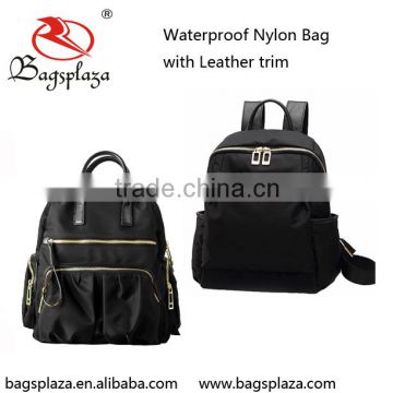 Alibaba china bags high quality waterproof backpack with leather trim cheap nylon travel bag                        
                                                                                Supplier's Choice