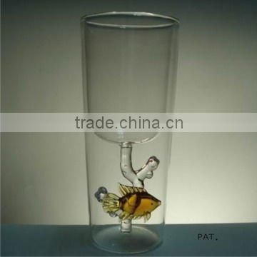 Fish with Coral Double Wall Glass Cup
