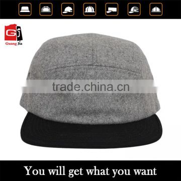2015 promotional 100% wool hot sale custom design 5 panel sports hip-hop snap back cap