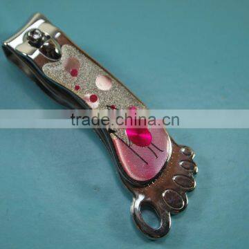 ZJQ-050 Foot shape carbon steel with pretty pattern film finger nail clippers with file