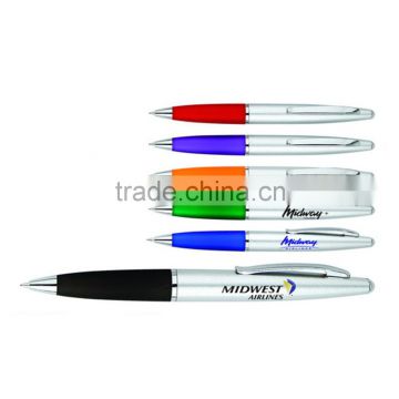 Twist action silver coated barrel metal clip shiny chrome trims ball point pen logo customized
