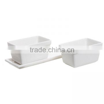 2 Piece White Ceramic Windowsill Flower Box w/ Removable Tray