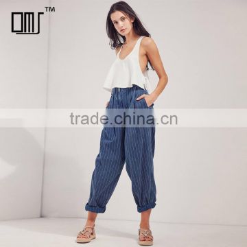 Navy striped loose fit casual fashion harem pants for women