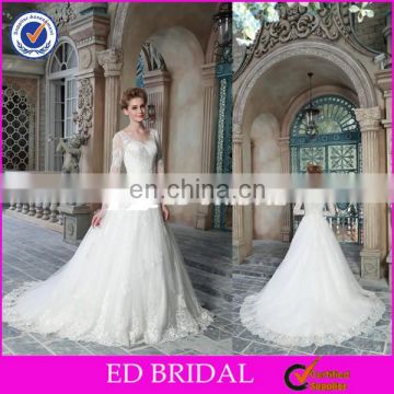 CE1480 Elegant V-Neck Long Sleeve A-Line Lace Sexy Wedding Dress For Mature Bride