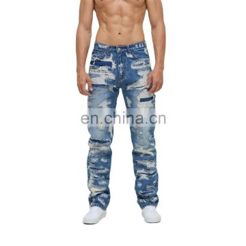 DiZNEW OEM Denim Baggy Pants Distressed Streetwear Ripped Embroidered Mens Jeans