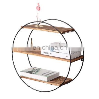 Geometric round 3 tier floating wood hanging shelf home decoration furniture