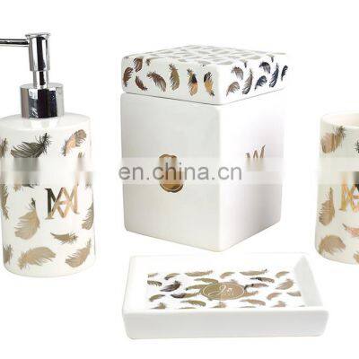 Feather Design Elegant Ceramic Bathroom Accessories Four Sets