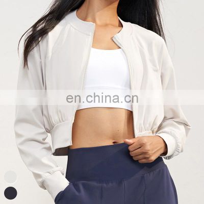 Wholesale Casual Sportswear Custom Long Sleeve Sports Jackets Running Wear Gym Fitness Tops Zipper Short Yoga Jacket For Women
