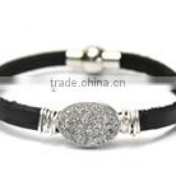 Fashion latest hot sale semi precious stone magnetic bracelet, black band necklace, leather bracelet