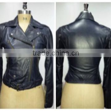 Sheep Leather Jacket Made Through Normal Treatment. Color Navy