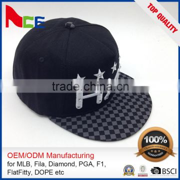 100% Cotton Hats Panel 3d Embroidery Fitted Hip Hop Cloth Caps
