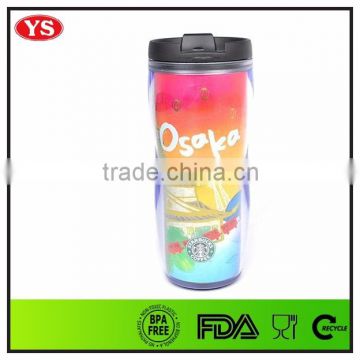 12 oz Double wall plastic starbucks tumbler with paper card