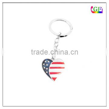 Silver enameled heartt flag pendant Patriotic keychain