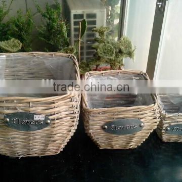 100%Handmade set 3 grey wicker flower planter basket flower plant pots indoor for sale
