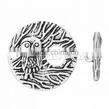 New Design Toggle Clasps Round Antique Silver Owl Halloween Pattern Carved 29mm x 28mm 20mm x 7mm,20 Sets