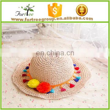 new arrival child straw bucket hats for sunscreen with colorful ribbon