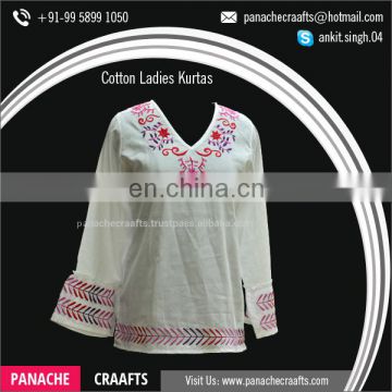 Hot Selling Embroidered Designer Cotton Ladies Kurtis